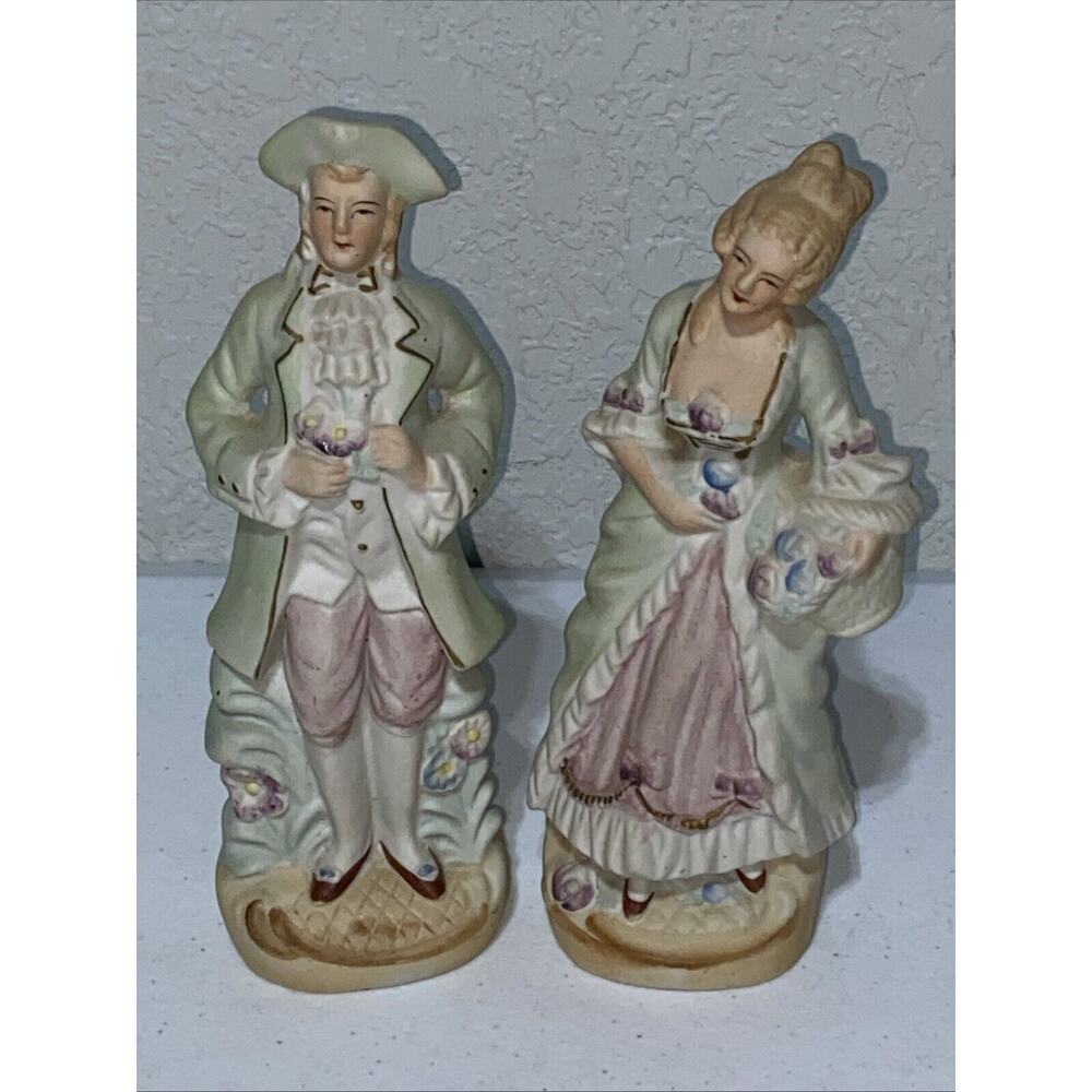 Vintage Made In Occupied Japan Colonial Couple Figurine Set Hand‎ Painted 8.5”